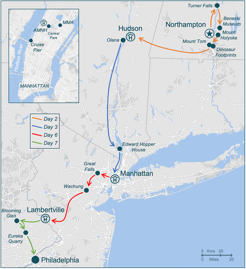 Discovery tours NE USA geology tours, Itinerary Map